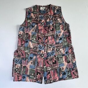 Bogari Vintage Woman Sleeveless 100% SILK Floral Abstract Multicolor Shirt M